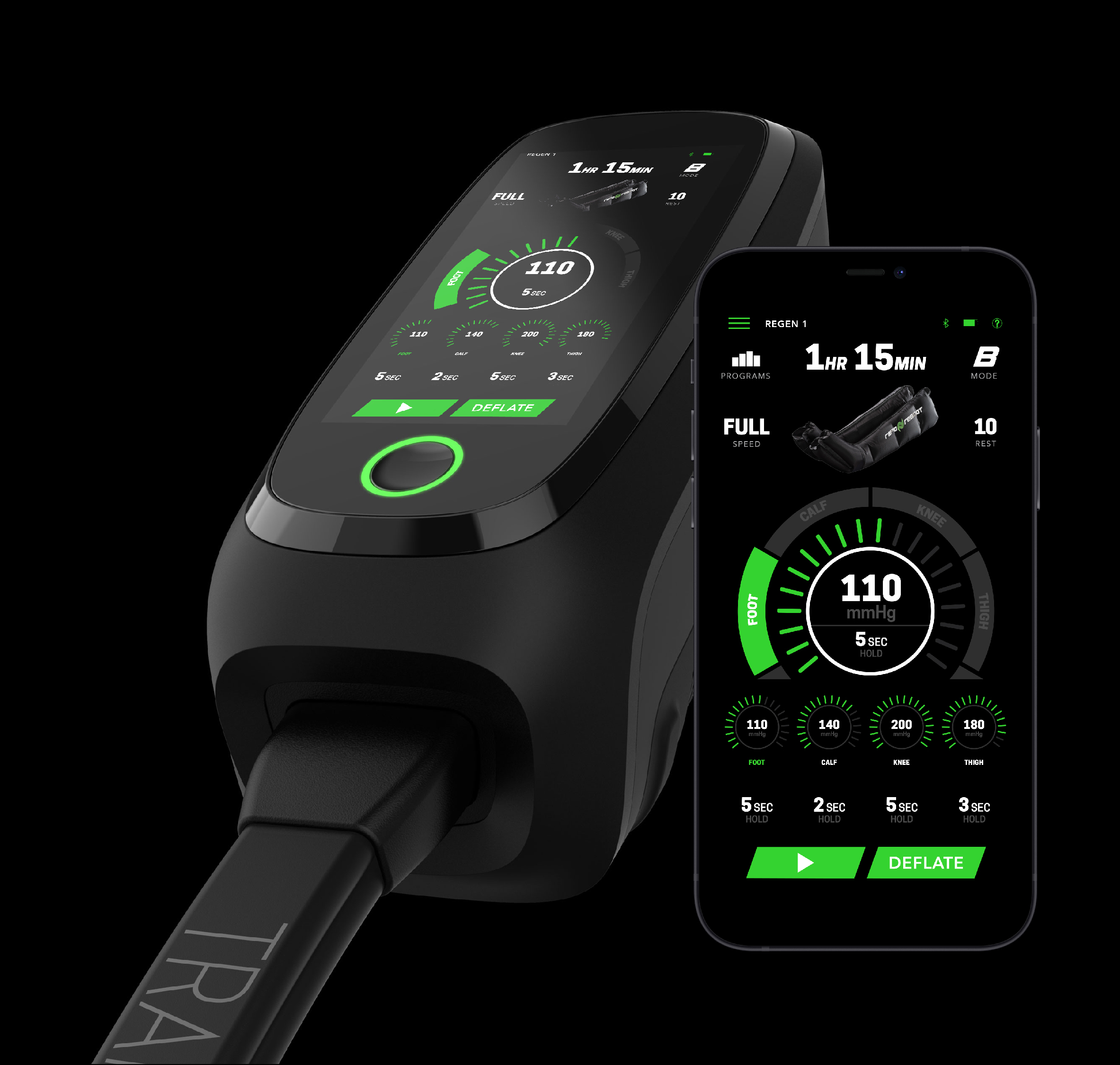 Close-up of the Rapid Reboot REGEN control unit showing the connected Rapid Reboot Pro app interface.